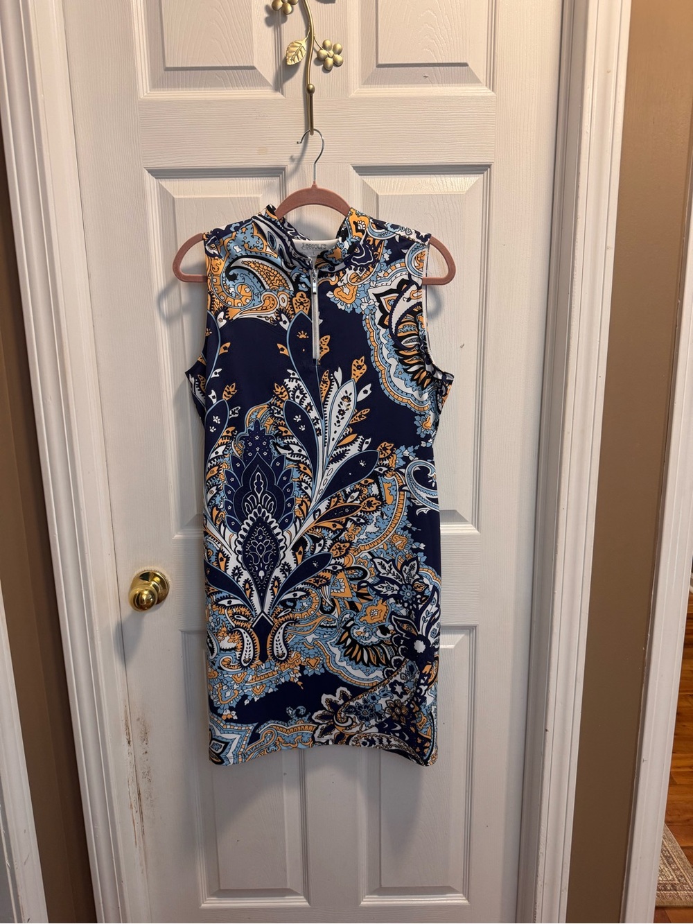 ACEGOLFS Large Navy Paisley Sleeveless Golf Dress Quarter Zip Athletic Size L